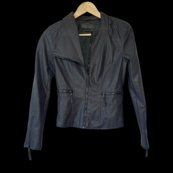 Blank NYC Deep Grey Vegan Leather Moto Style Zip Detail Jacket Sz XS - Picture 4 of 10